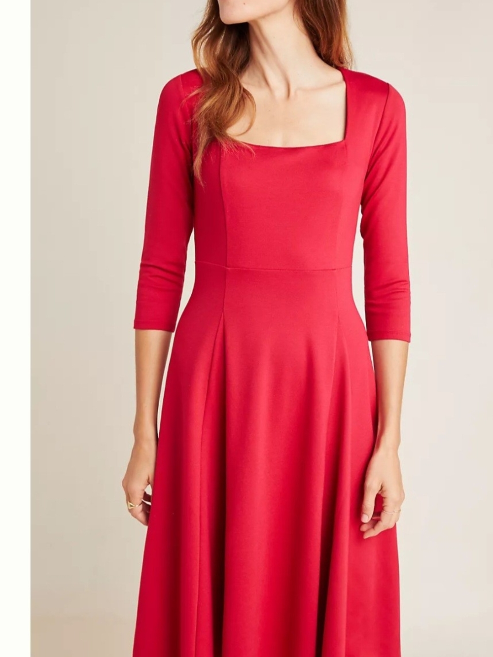 Maeve By Anthropologie Crimson Square-Neck Long-Sleeve Midi Dress